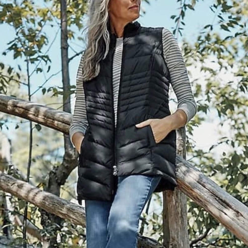 J. Jill Black Side-Zip Down Puffer Vest Size L